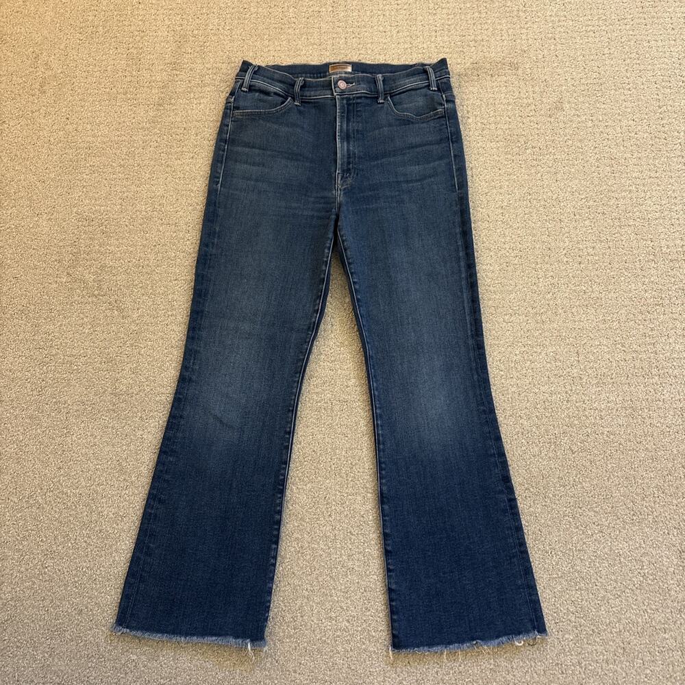 Mother The Hustler Ankle Fray Jean Home Movies Dark Wash High Rise Flare Sz 29